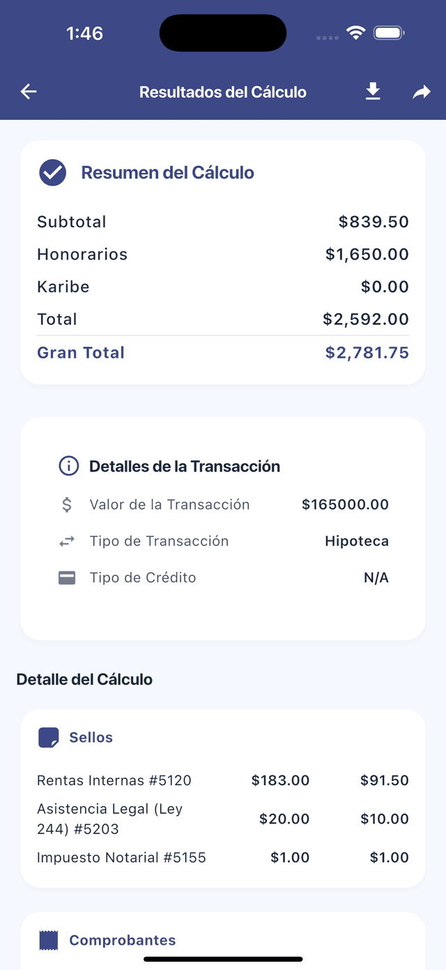 Resultados del cálculo